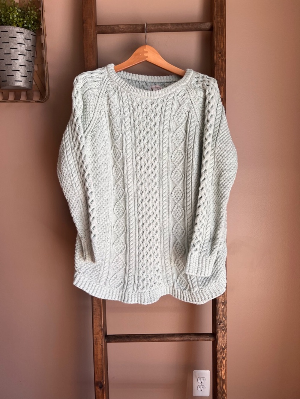 L.L. Bean Cable Knit Crewneck Sweater - Light Mint Green
